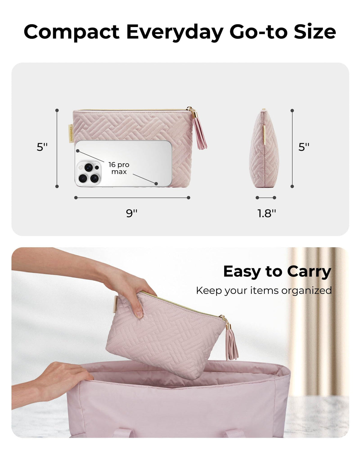 BAGSMART Small Makeup Bag open with contents displayed