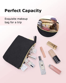 BAGSMART Small Makeup Bag open with cosmetics inside