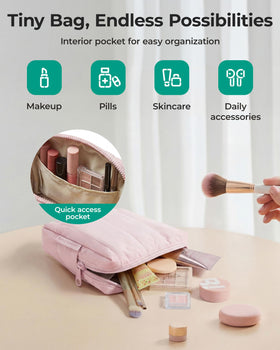 BAGSMART Small Makeup Bag showing internal organisational pocket