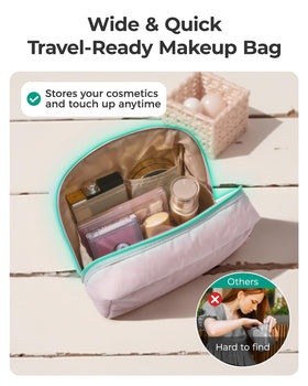 BAGSMART Small Makeup Bag side view showing puffy padding
