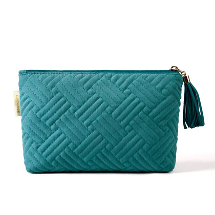BAGSMART Small Makeup Bag teal front view with tassel