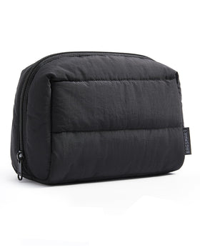BAGSMART small puffy makeup bag in black front view