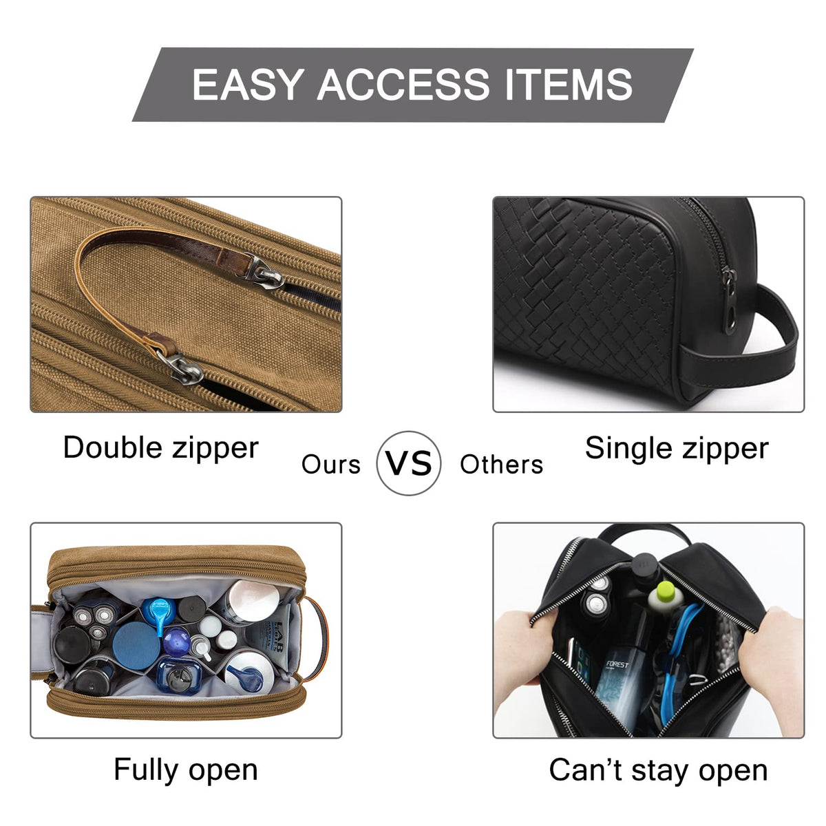 BAGSMART Toiletry Bag back view with waterproof pocket