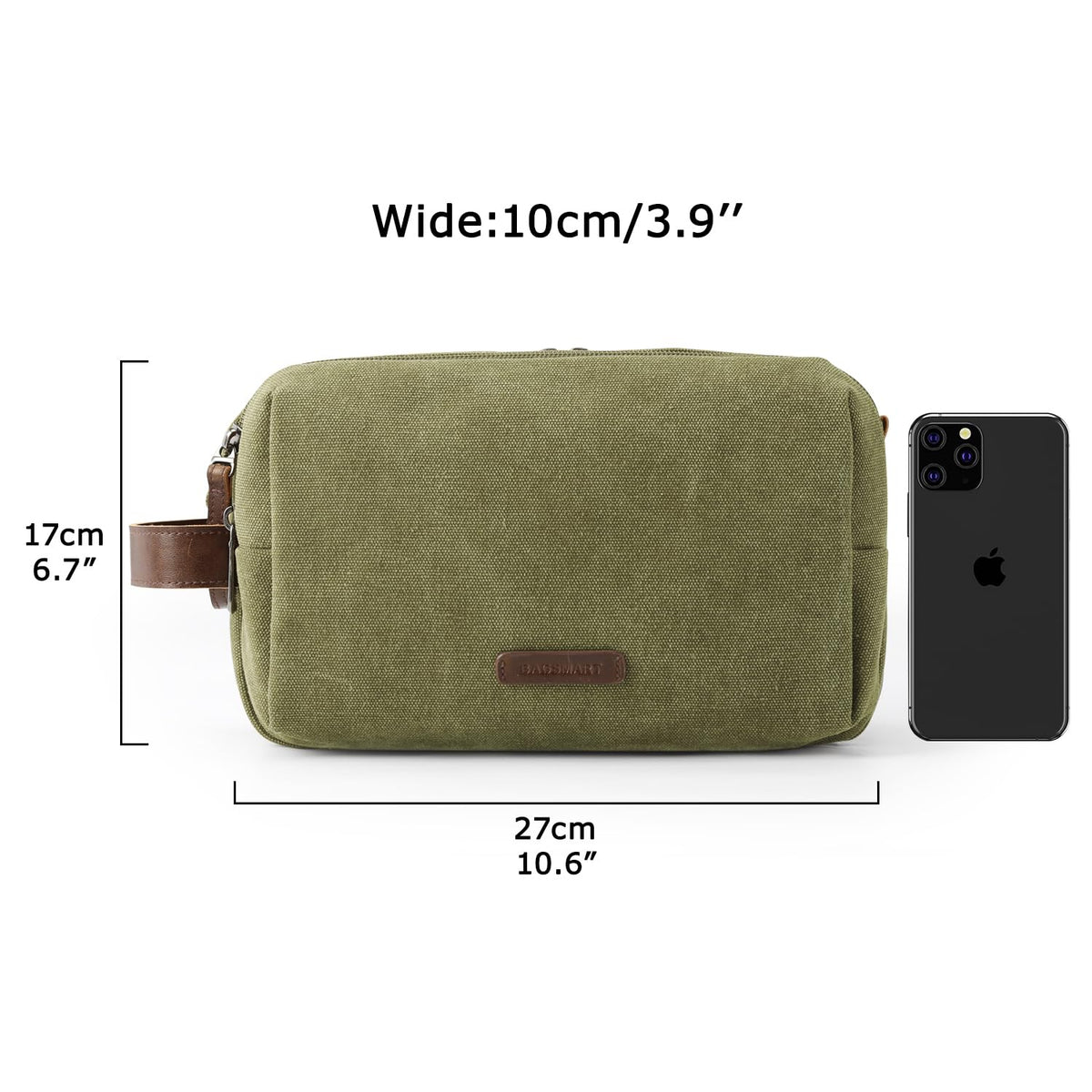 BAGSMART Toiletry Bag dimensions and features displayed