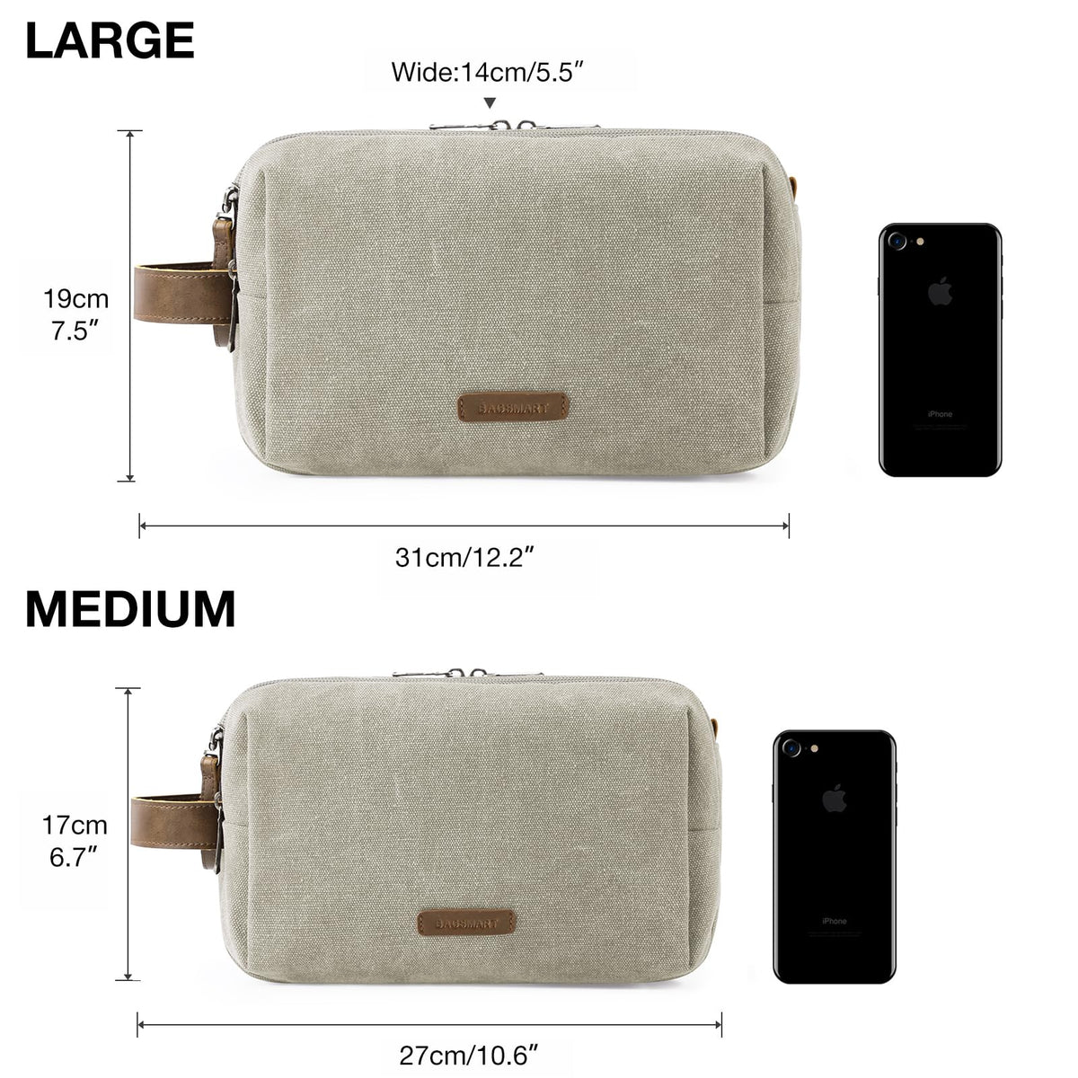 BAGSMART Toiletry Bag dimensions and features illustration