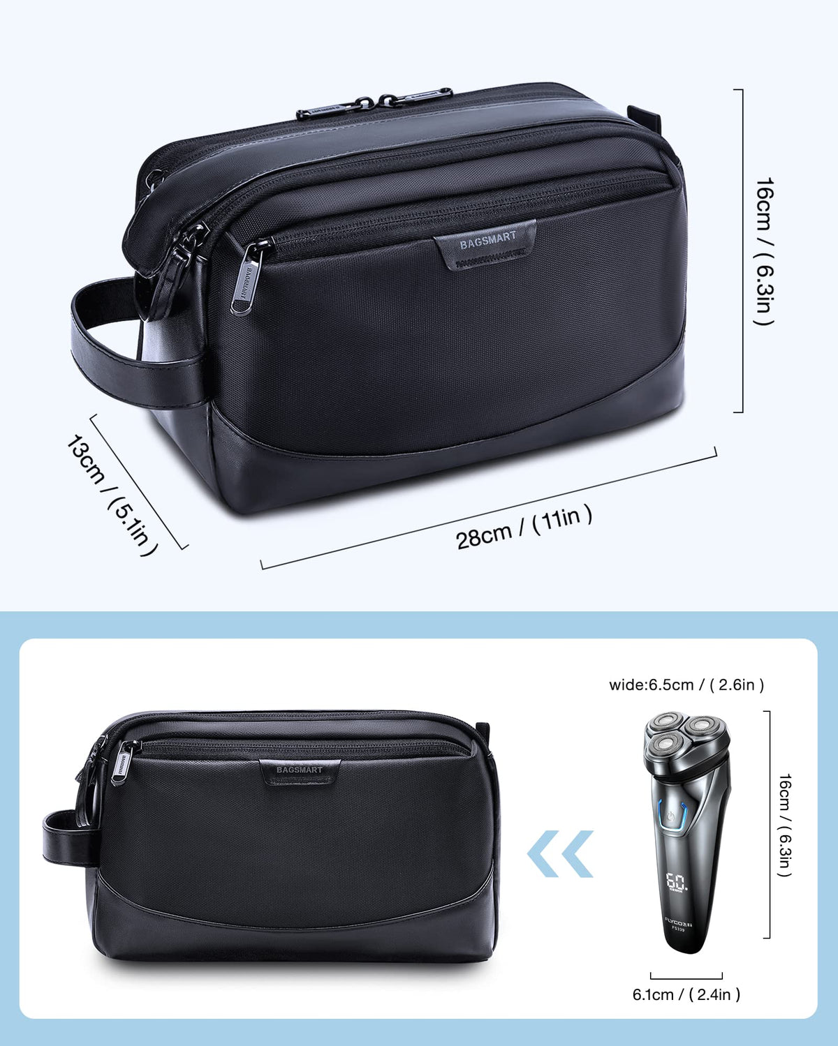 BAGSMART Toiletry Bag displayed with travel accessories