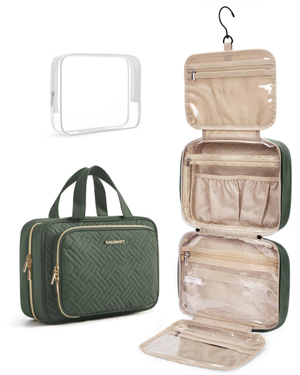 BAGSMART Toiletry Bag Dusty Green front view with compartments