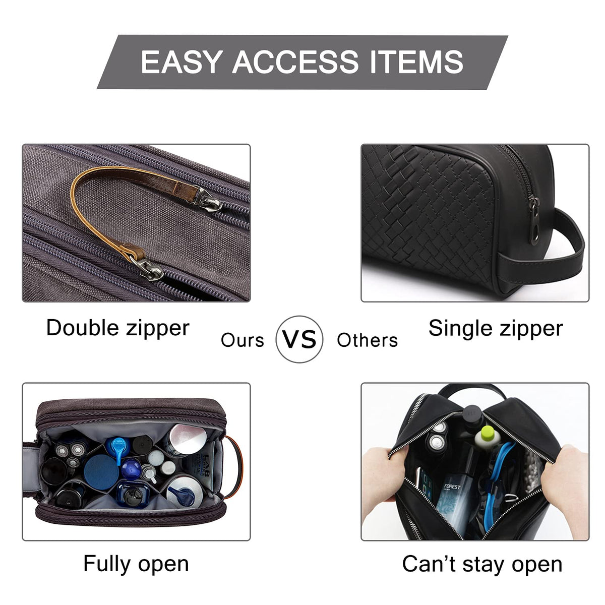 BAGSMART Toiletry Bag filled with toiletries and travel essentials