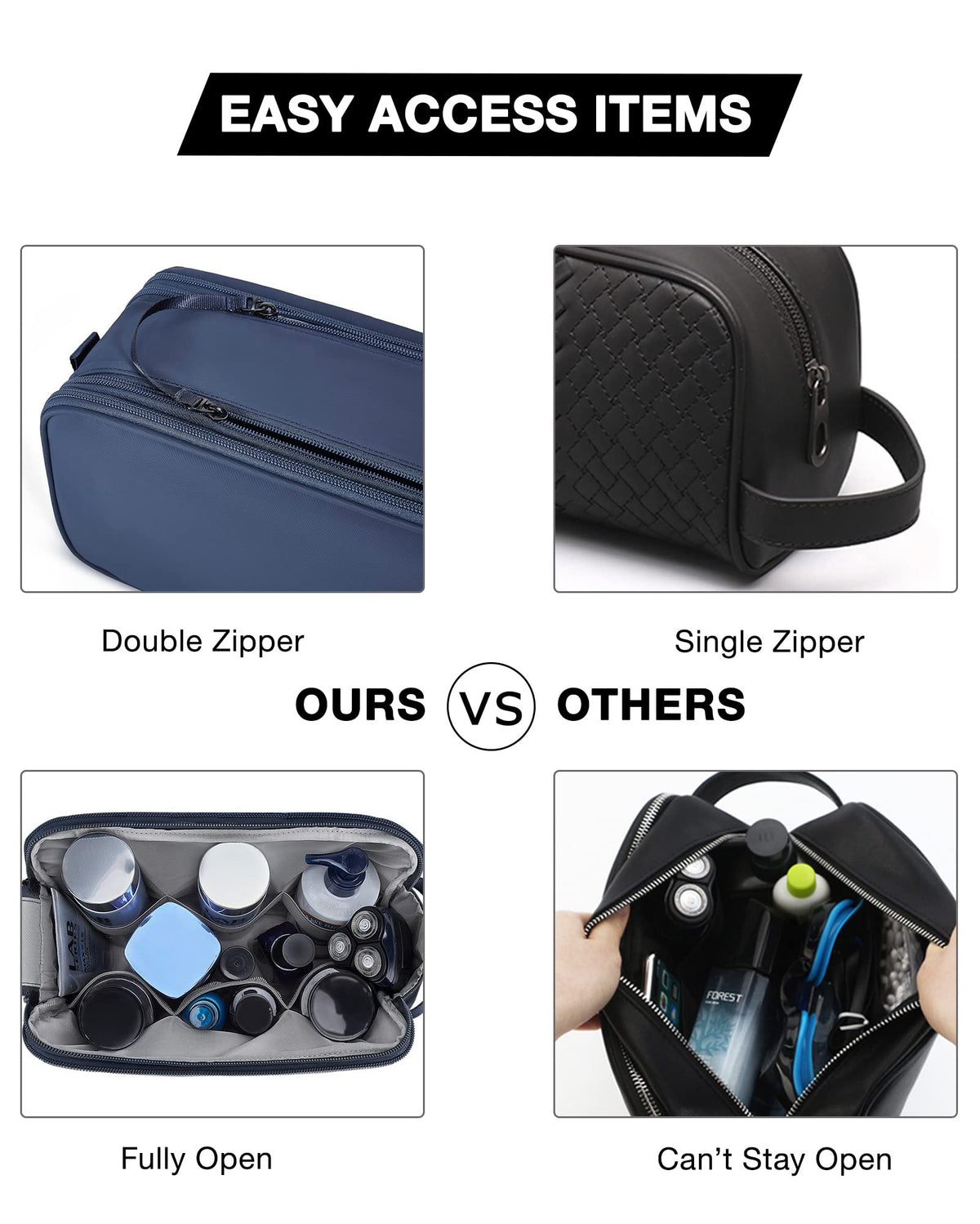 BAGSMART Toiletry Bag for Men front waterproof pocket detail