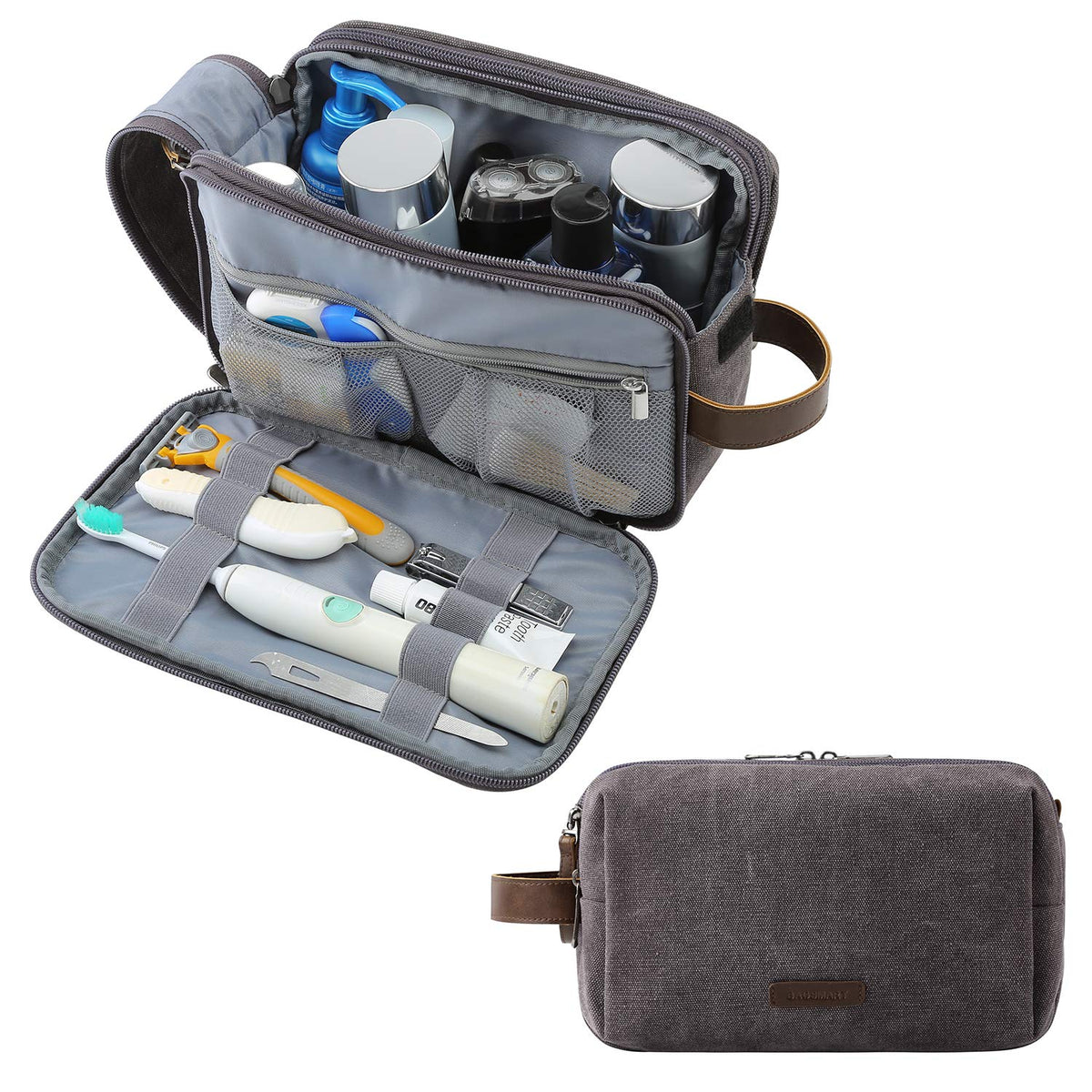 BAGSMART Toiletry Bag for Men in grey large capacity front view