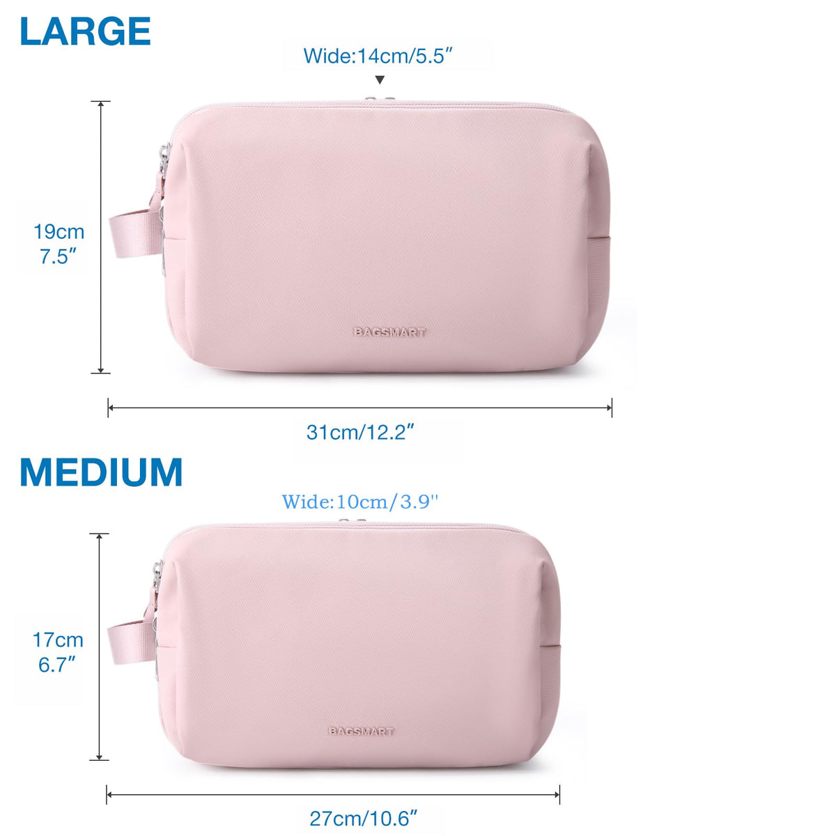 BAGSMART Toiletry Bag for Men pink large size top view