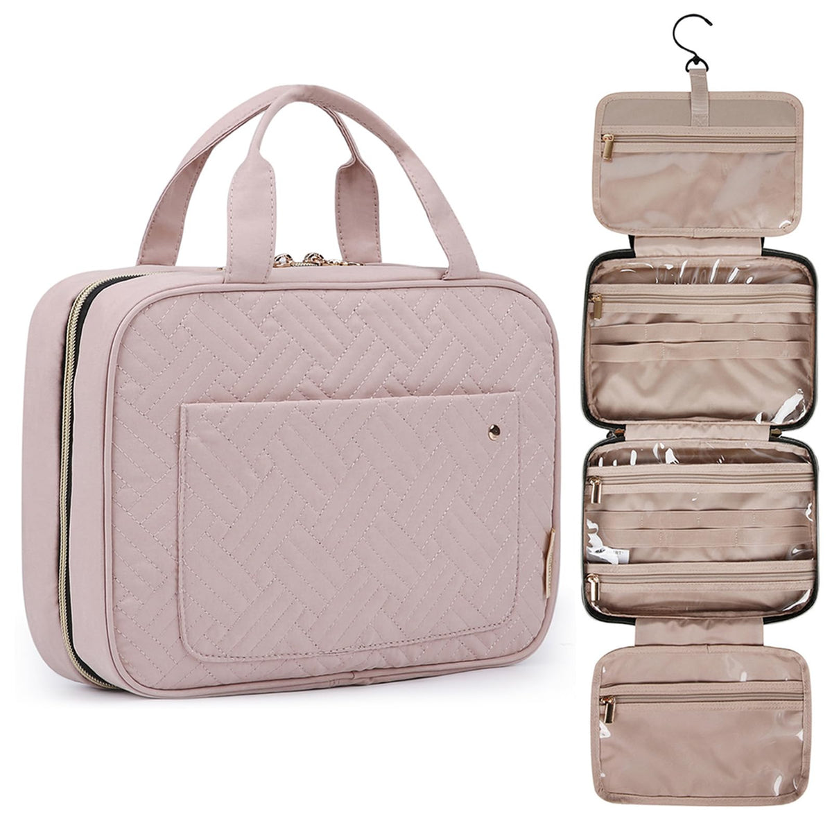BAGSMART Toiletry Bag front view in baby pink