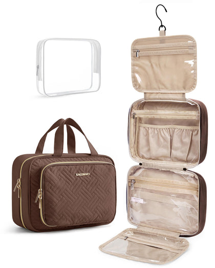 BAGSMART Toiletry Bag front view in coffee brown