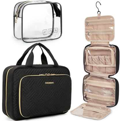 BAGSMART Toiletry Bag hanging with full-sized toiletries inside