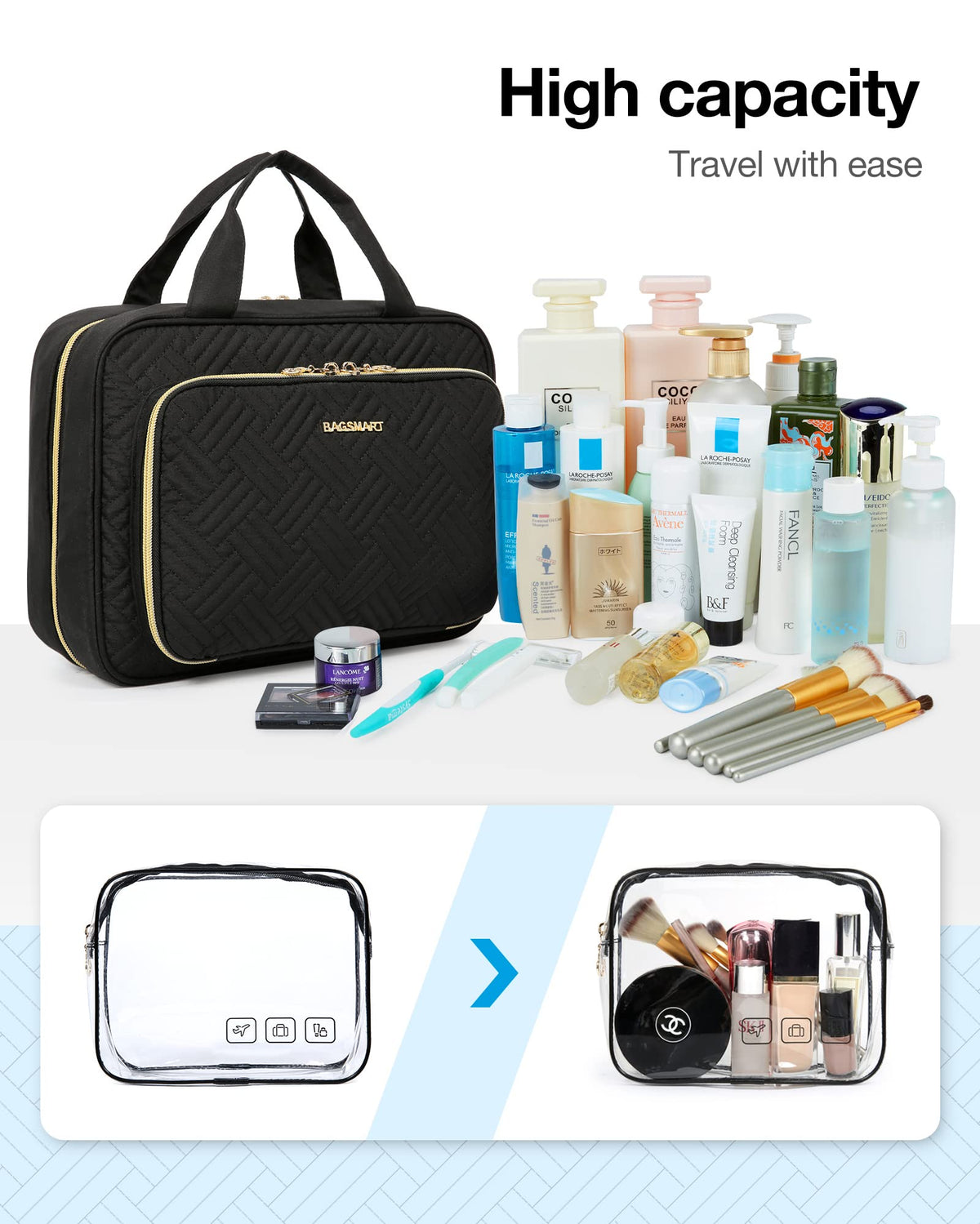 BAGSMART Toiletry Bag in black with carry handle