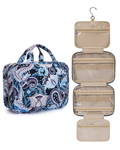 BAGSMART Toiletry Bag in Blue Paisley front view with compartments