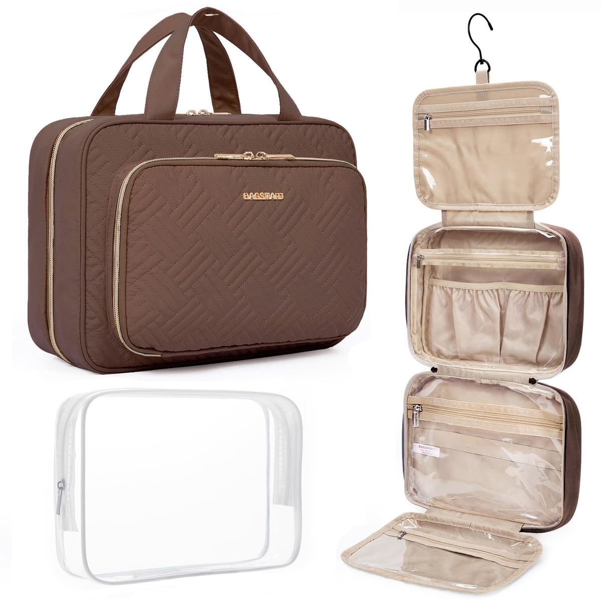 BAGSMART Toiletry Bag in coffee brown front view
