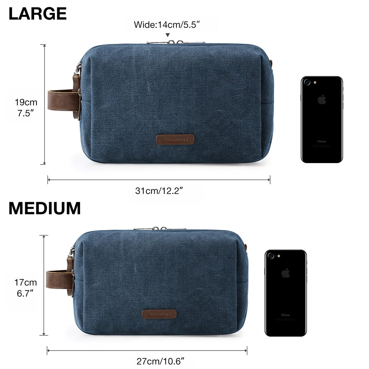 BAGSMART Toiletry Bag in navy blue with travel essentials inside