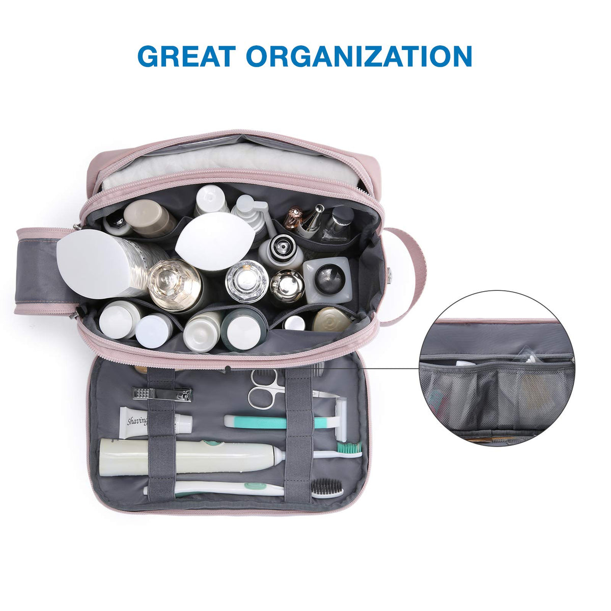 BAGSMART Toiletry Bag interior showing multiple compartments