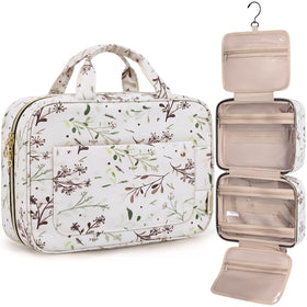 BAGSMART Toiletry Bag Large beige ditsy floral front view