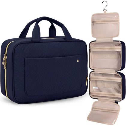 BAGSMART Toiletry Bag large blue model front view with hanging hook