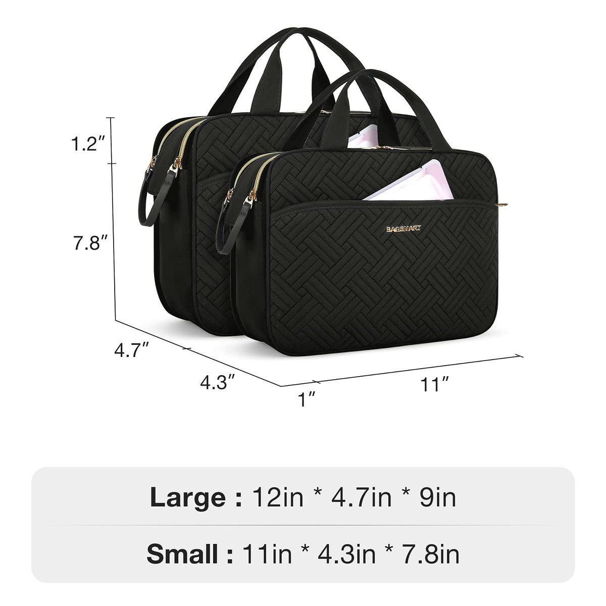 BAGSMART Toiletry Bag on a travel setup with cosmetics