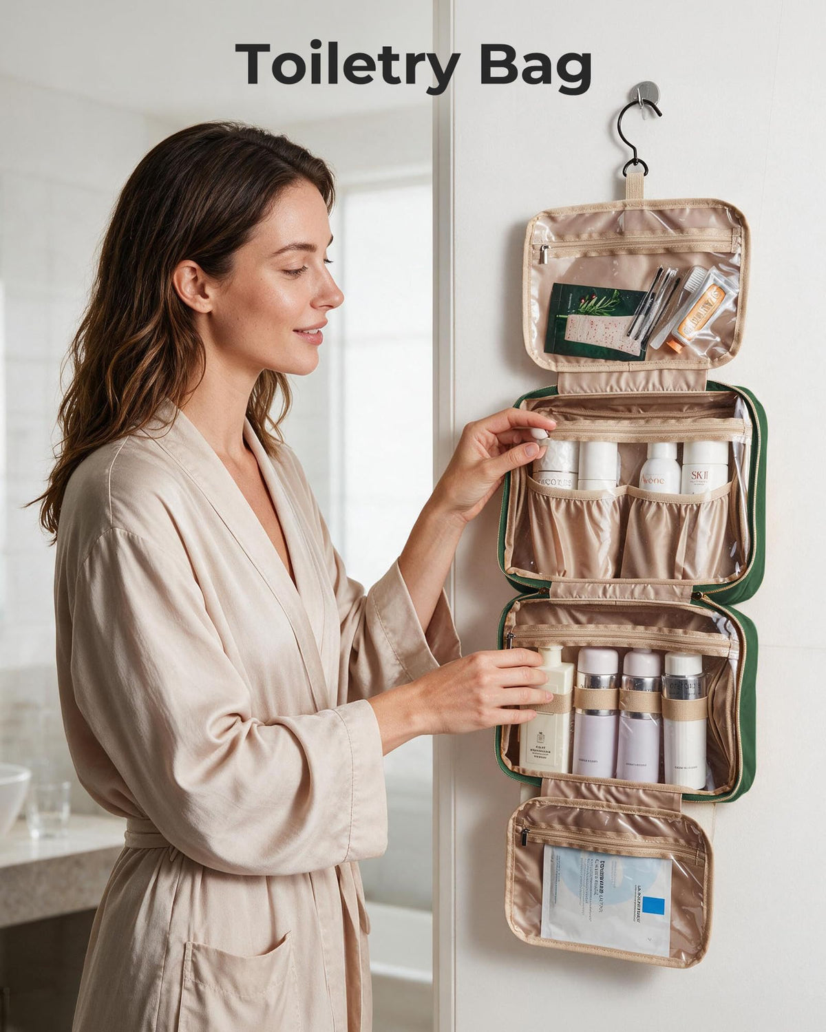 BAGSMART Toiletry Bag opened showing multiple compartments