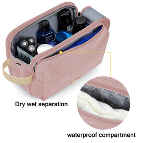 BAGSMART Toiletry Bag pink side view with handle