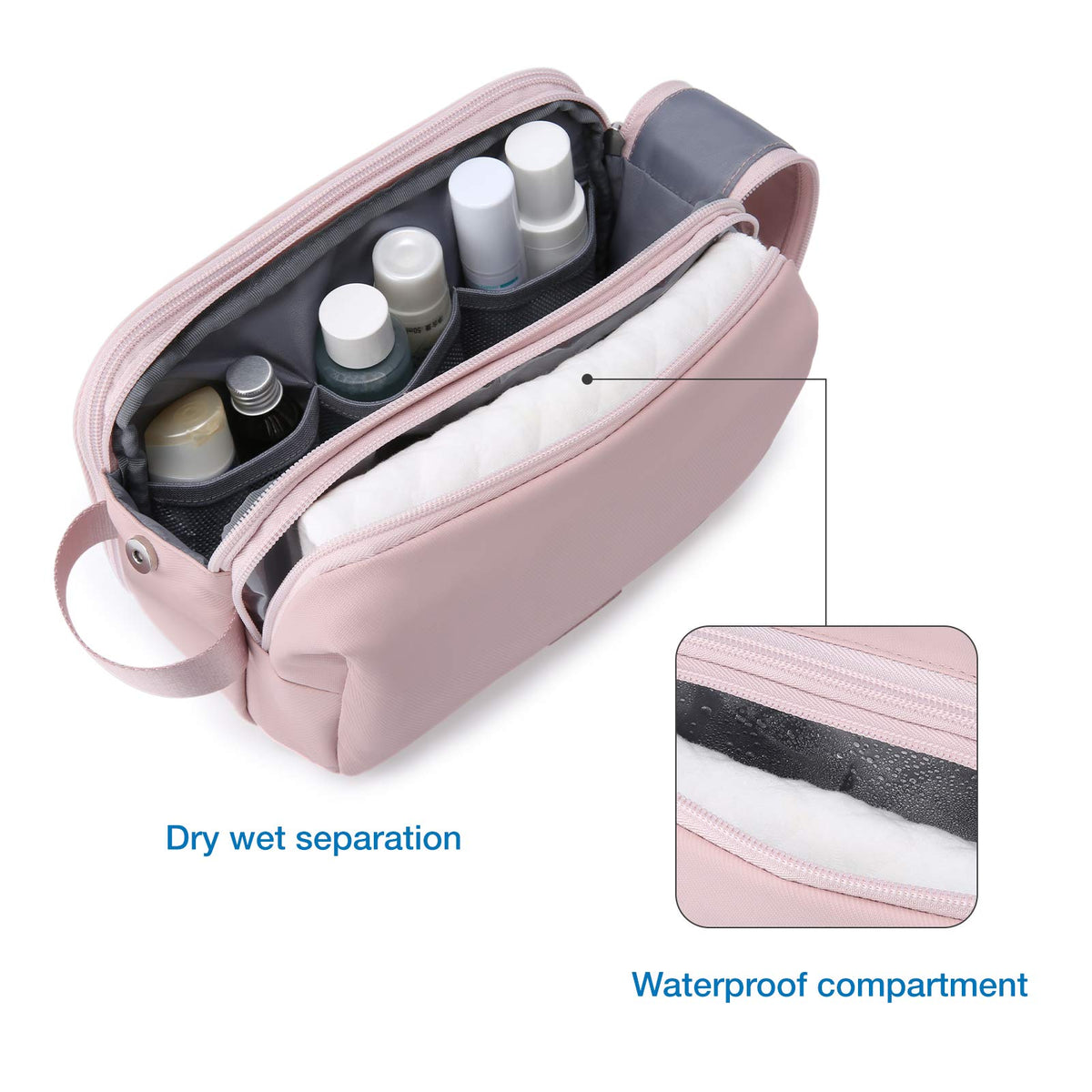 BAGSMART Toiletry Bag side view with double zipper