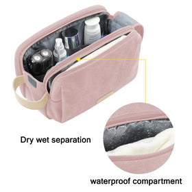 BAGSMART Toiletry Bag side view with leather handle