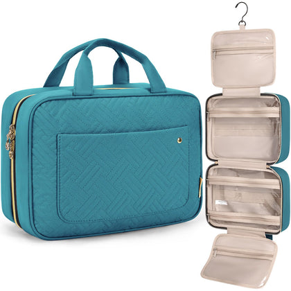 BAGSMART Toiletry Bag teal front view with hanging hook