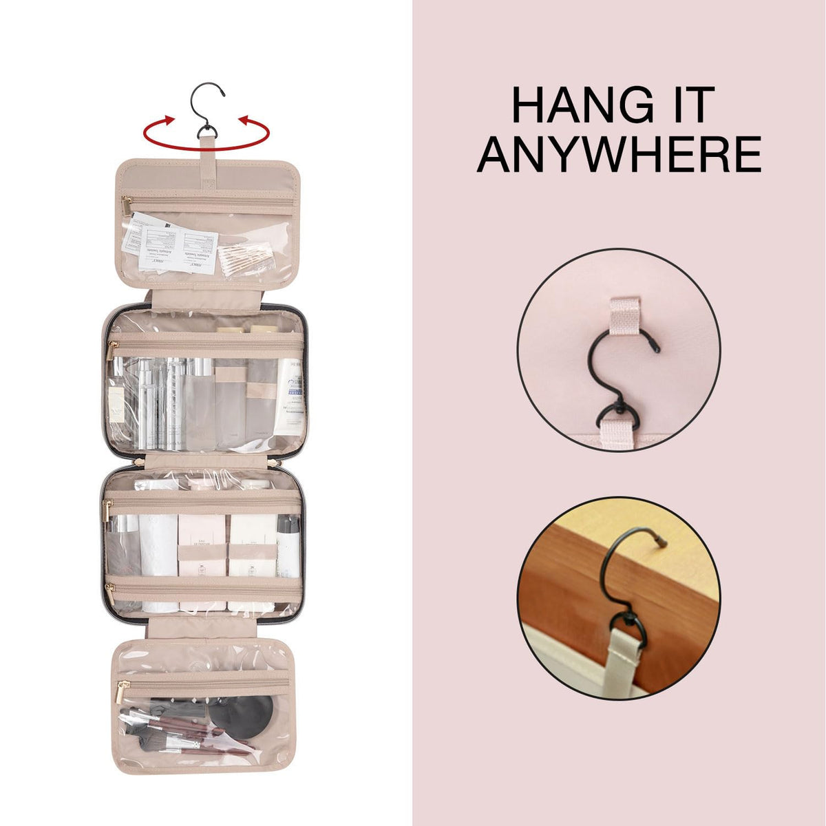 BAGSMART Toiletry Bag with hanging hook in use