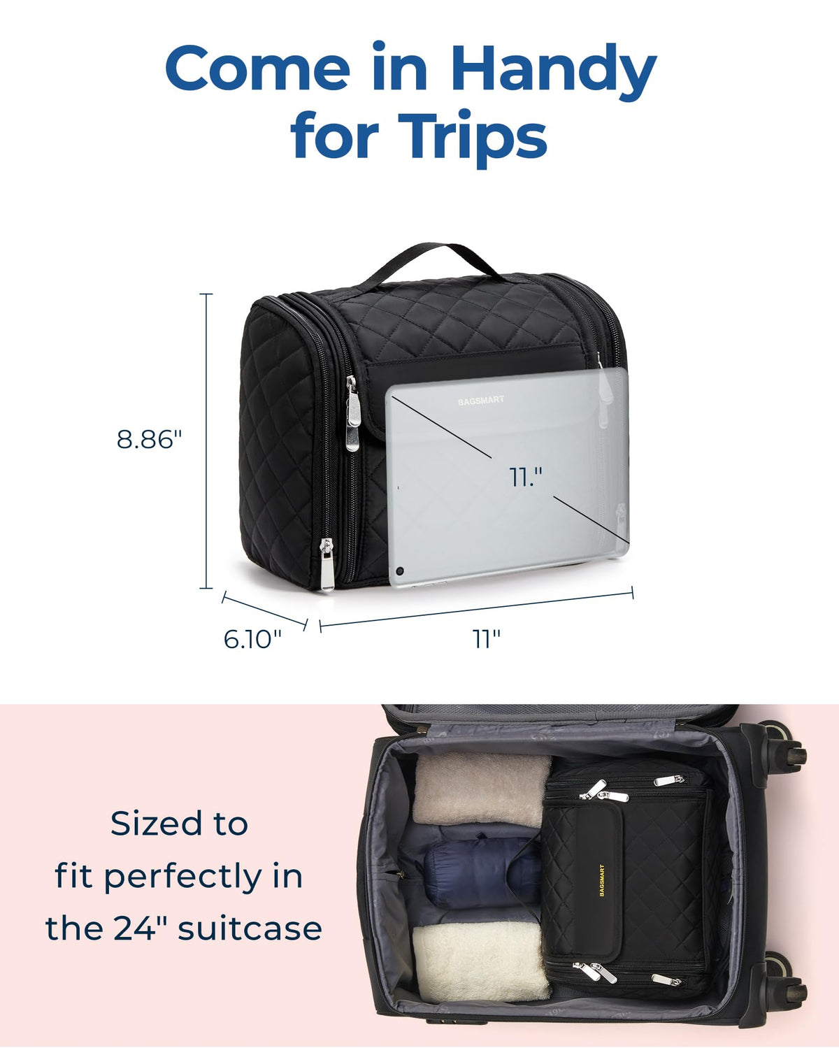 BAGSMART Toiletry Bag with makeup brushes inside