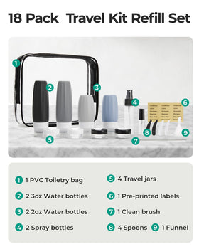 BAGSMART travel bottles grey silicone containers with labels