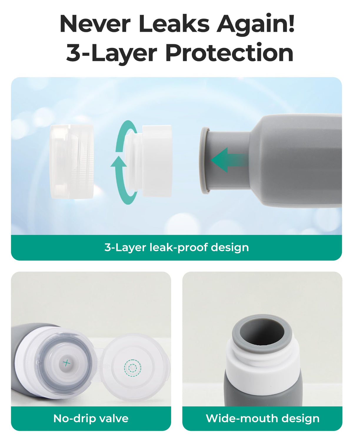 BAGSMART travel bottles set including jars and cleaning brush