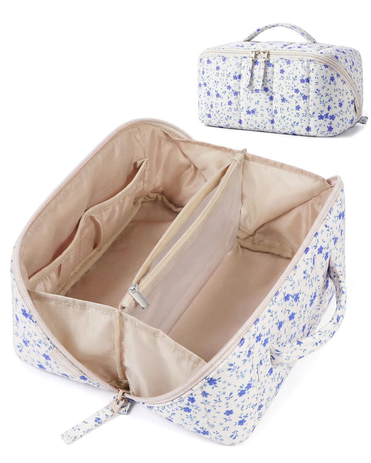 BAGSMART Travel Makeup Bag Blue Ditsy Floral front view