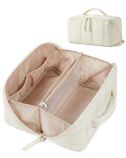 BAGSMART Travel Makeup Bag front view in light beige