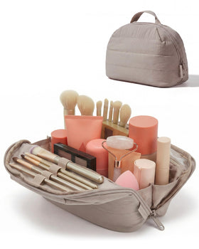 BAGSMART Travel Makeup Bag front view with fold-down design