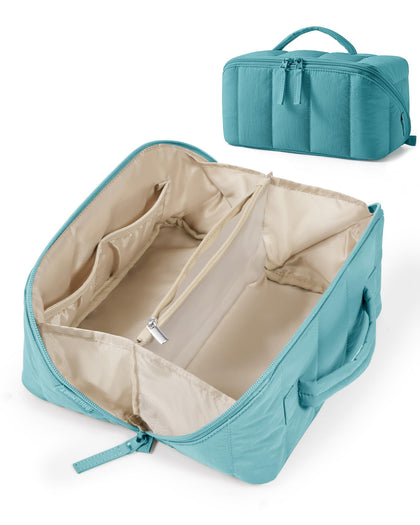 BAGSMART Travel Makeup Bag green front view with quilted design