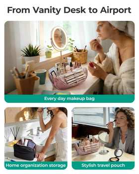 BAGSMART Travel Makeup Bag in a bathroom setting