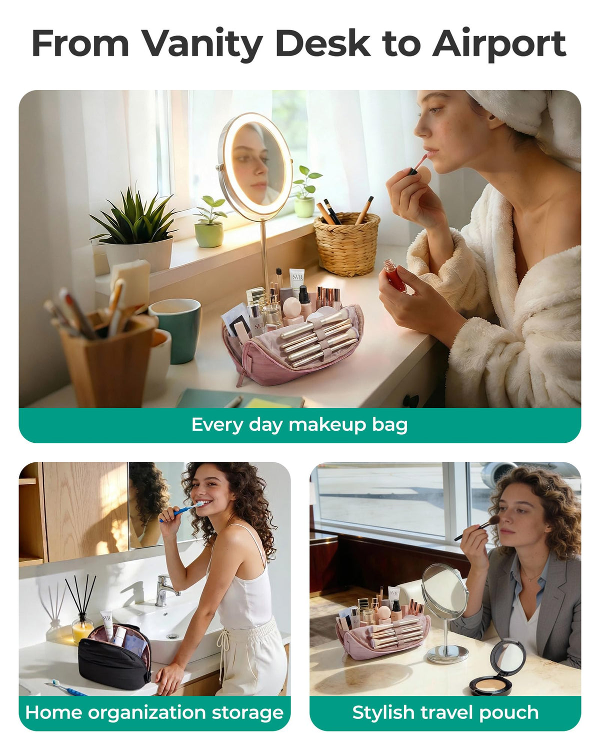 BAGSMART Travel Makeup Bag in a stylish travel environment