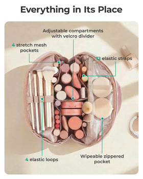 BAGSMART Travel Makeup Bag with removable divider in use