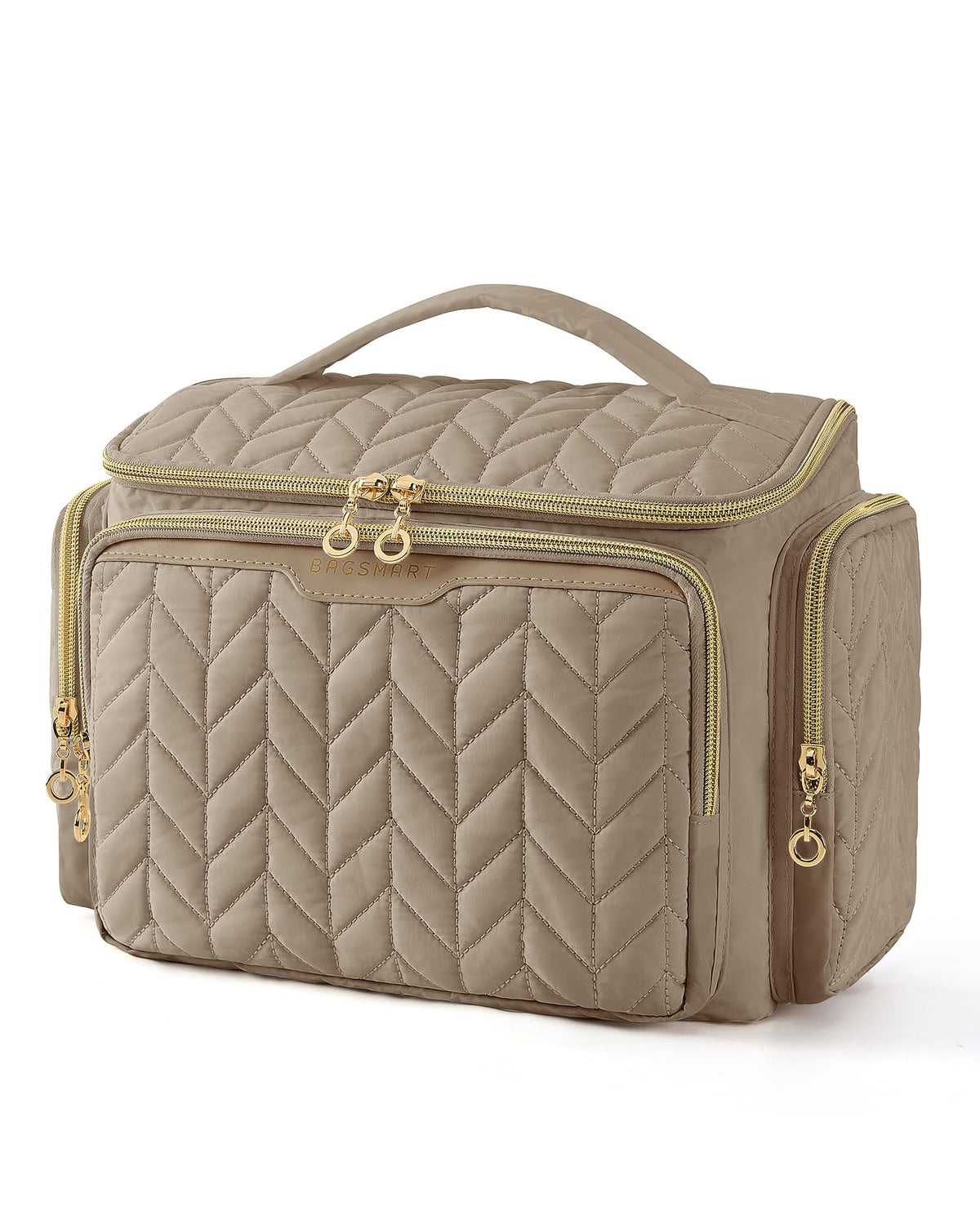 BAGSMART Travel Toiletry Bag front view in Camel colour