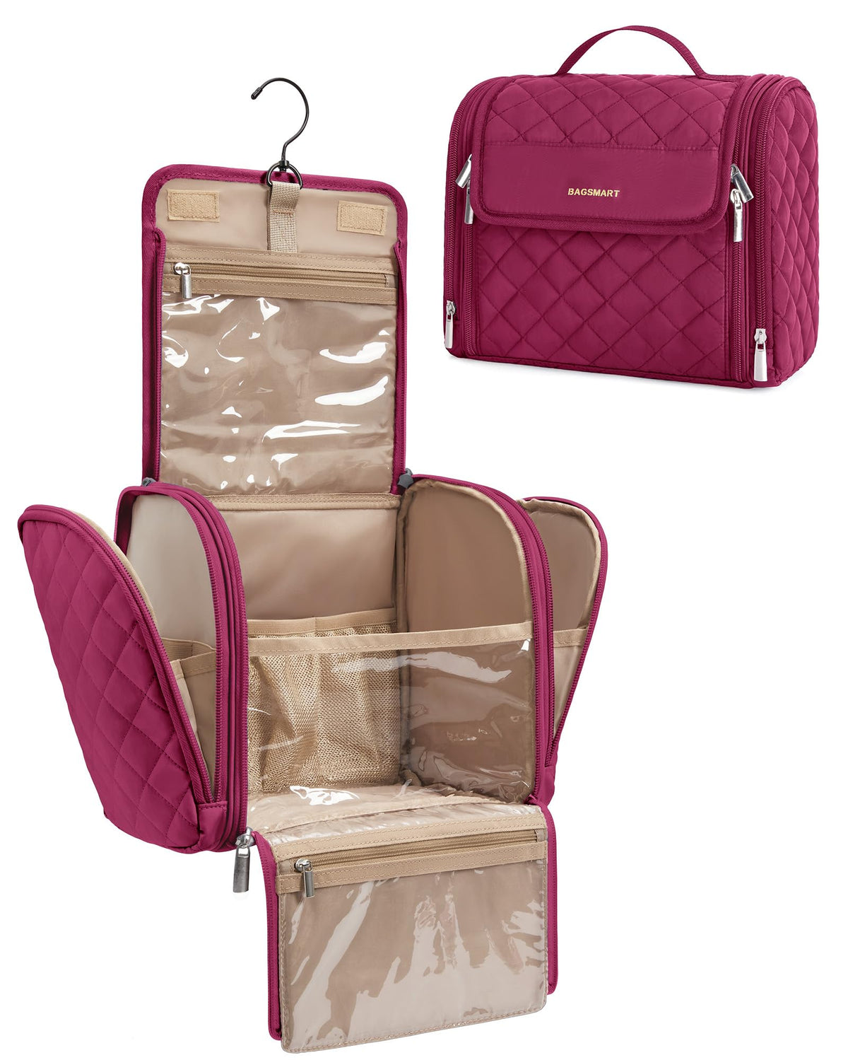 BAGSMART Travel Toiletry Bag front view with hanging hook
