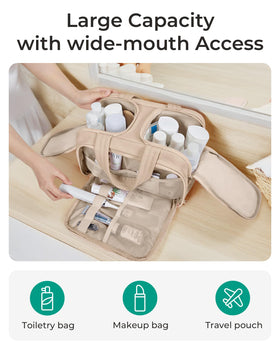 BAGSMART Travel Toiletry Bag in Khaki with zipper detail