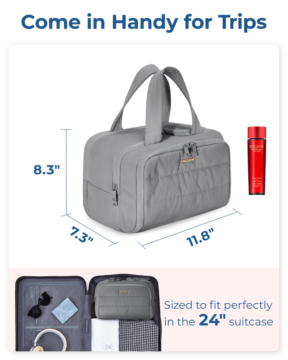 BAGSMART Travel Toiletry Bag lifestyle scene on a bathroom counter