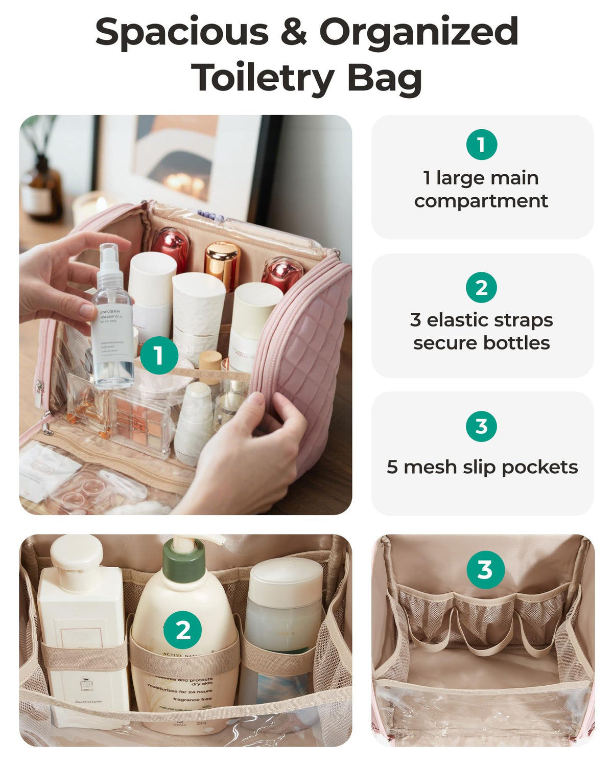 BAGSMART Travel Toiletry Bag open showing large capacity