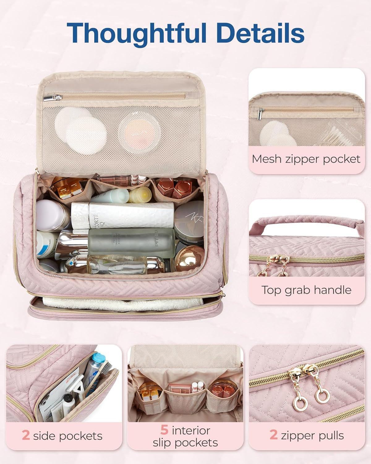 BAGSMART Travel Toiletry Bag with handle and zippers