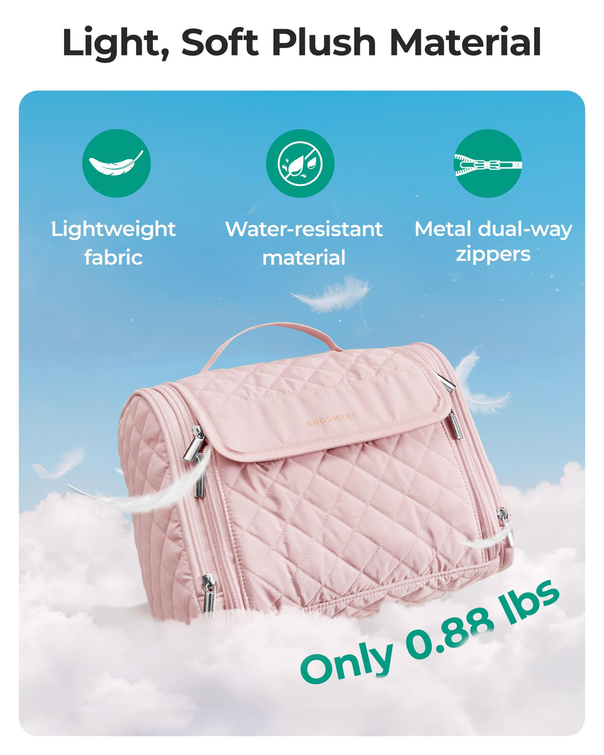 BAGSMART Travel Toiletry Bag with makeup brushes in left pocket
