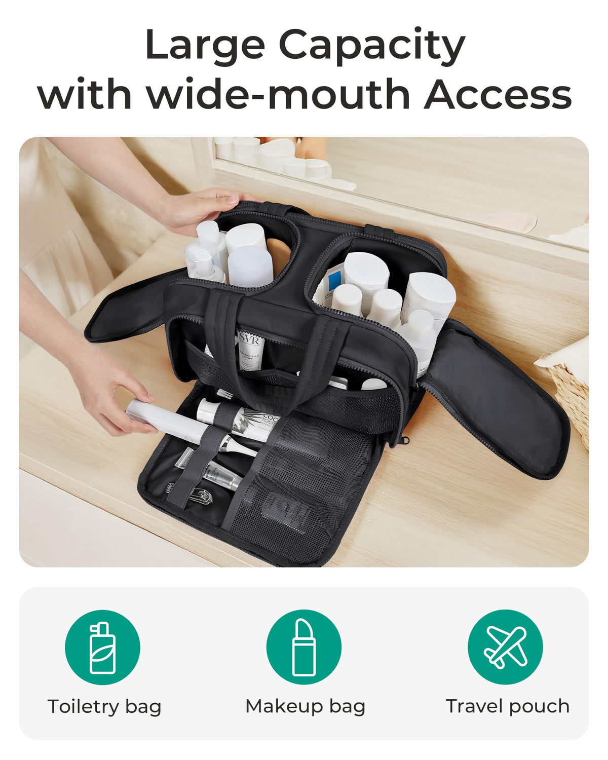 BAGSMART Travel Toiletry Bag with makeup items inside